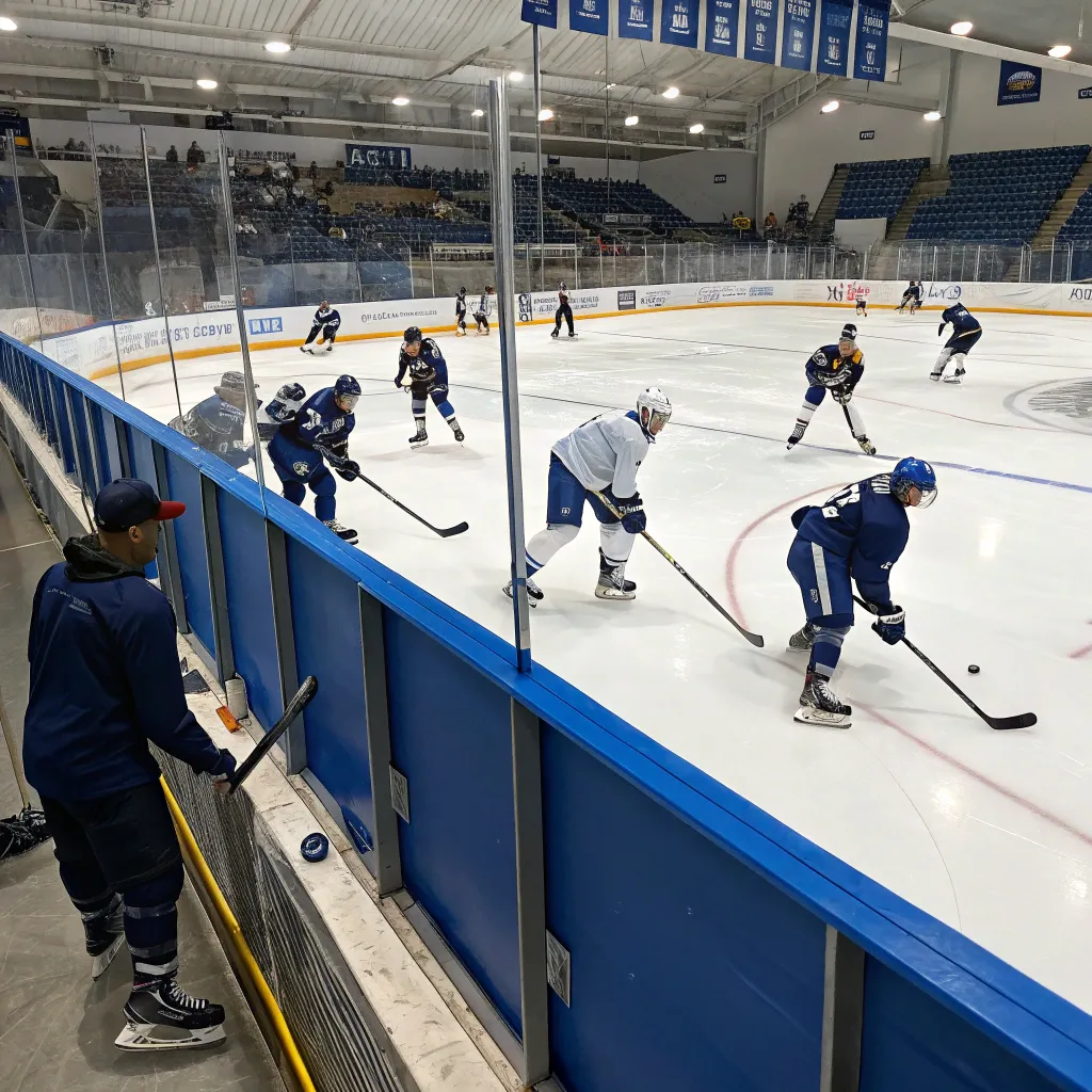 Hockey team practicing on ice